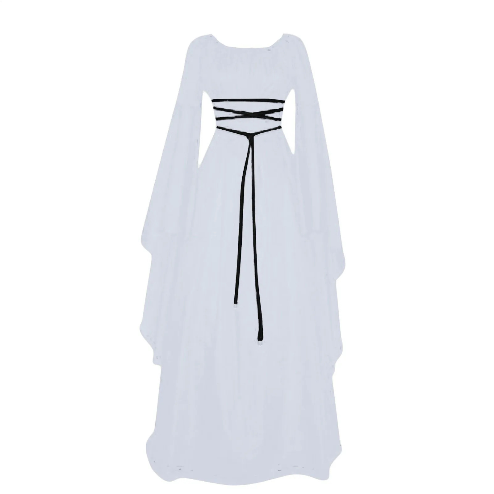 Womens Halloween costume long sleeved round neck lace waist irregular dress medieval retro elegant evening 240823