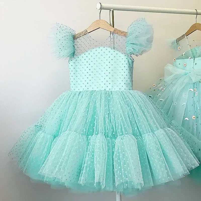 2024 Polka polka dot summer girls mesh princess dress suitable for children aged 4-10 wedding parties Tutu childrens communication evening dress W2408