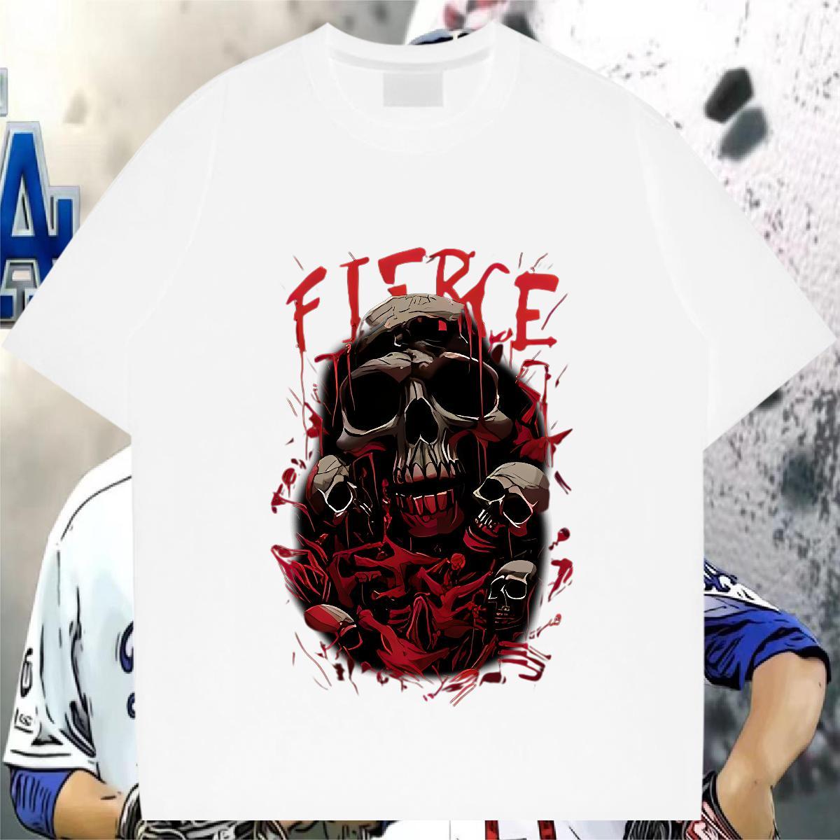 Wholesale Mens T Shirts 230g 100% Cotton skull Spring Summer Anime Print Breathable Soft Men Tees Free Shipping Tee Shirt