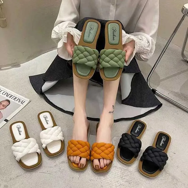 Slippers NEW Sandals Women New Open Toe Walking Solid Color Womens Shoes Woven Beach Female Lightweight Chaussure Femme H240322