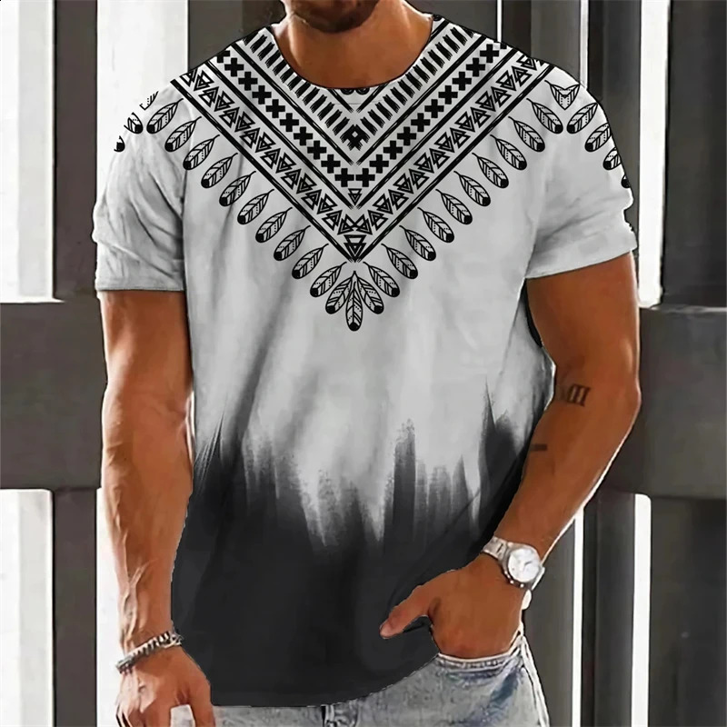 Summer African Stripe 3D Printed Tshirt Mens Fashion Casual Oneck Short sleeved Top 240822