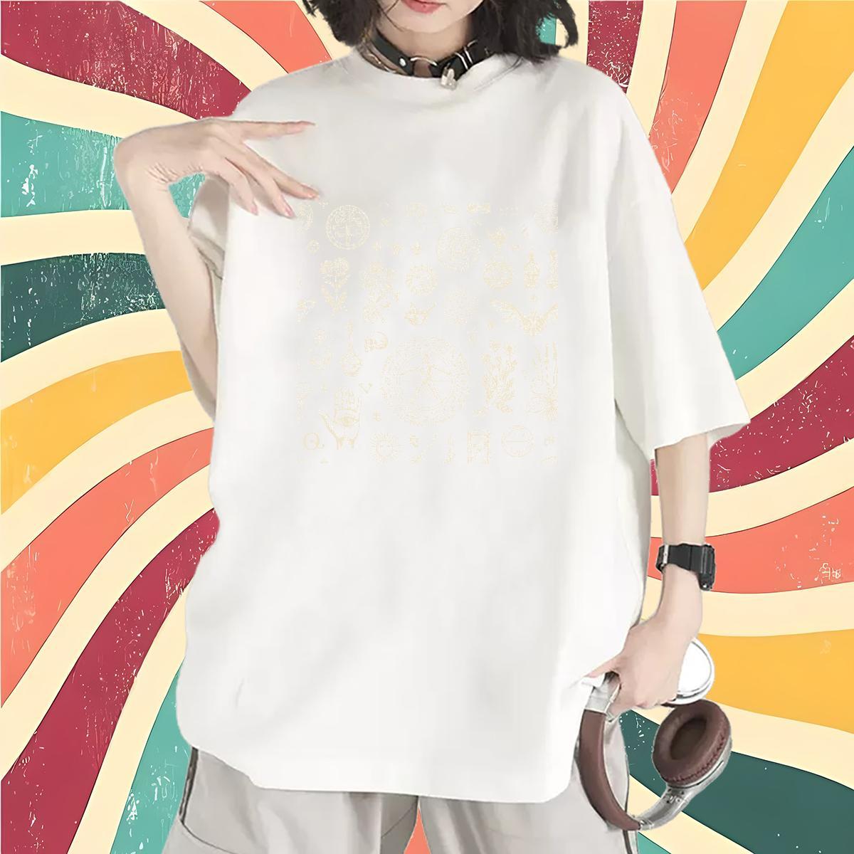 High quality Women Tees 230g Cotton painting Sports Street Wear T shirt Crew Neck Breathable DIY Anime Printed Top Tees