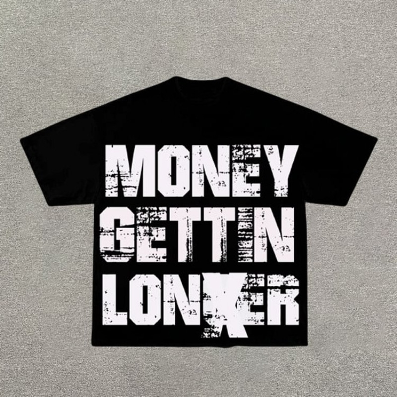 Retro currency longer graphic 100 printed cotton Tshirt mens Y2K summer short sleeved oversized womens top w240822