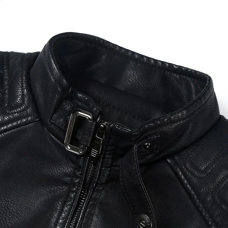 Mens Leather Jacket Motorcycle Suit Jacket Simple Standing Collar Mens Large Plush Leather Jacket 240822