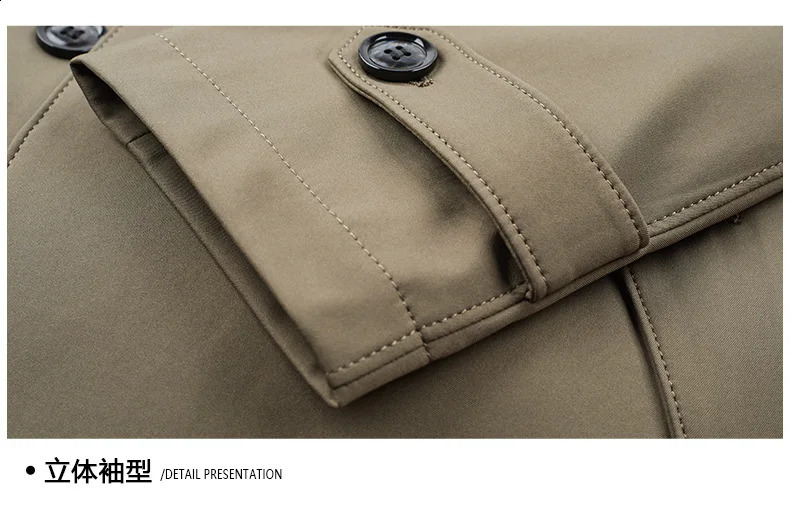 Classic Fashion Trench Coats Men Business Casual Mid-long Windbreaker Lapel Khaki Long Coat for Men Simple Mens Jackets M-4XL 240822