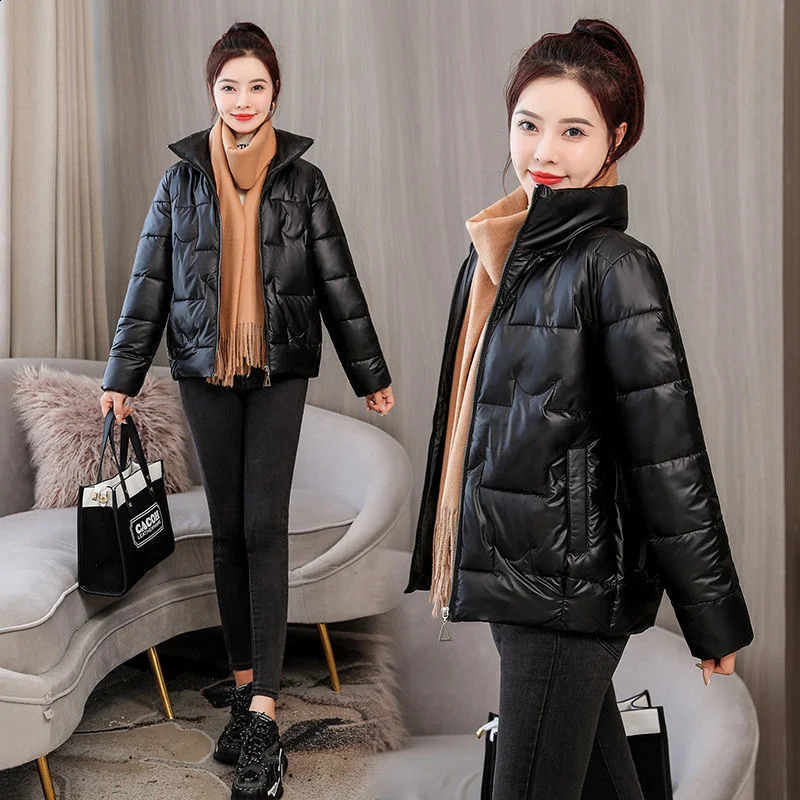 Winter womens jacket smooth cotton padded Parkas loose short thick warm casual 240823