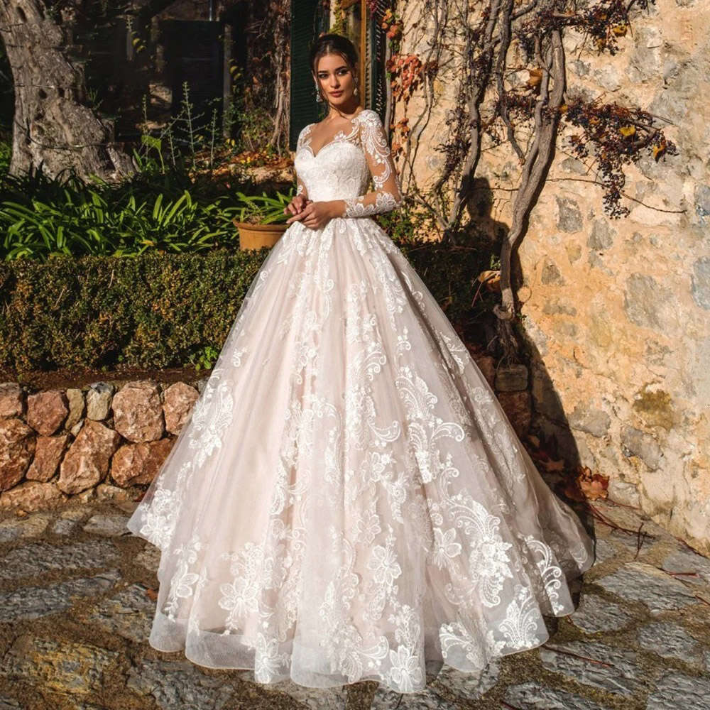 A E Wedding Dresses Illusion Long Sleeve Sweetheart Bridal Gown Tailor Made High Quality Women Clothing