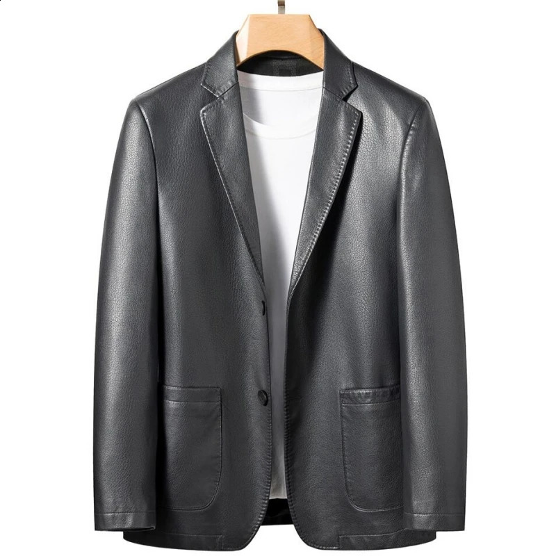 High Quality Mens Suit Leather Jacket Fashion Leather Coat Autumn and Winter Casual Small Suit Coat Men Leather Jacket 240822