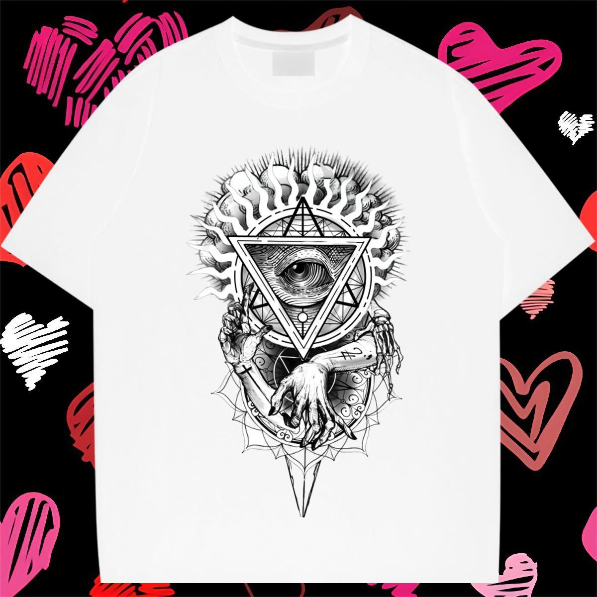 Comfortable T-Shirts for Men 230g 100% Cotton eye of the devil High Street Hip Hop Custom Print Oversized Crew Neck Breathable Men Tops Tees New Arriv