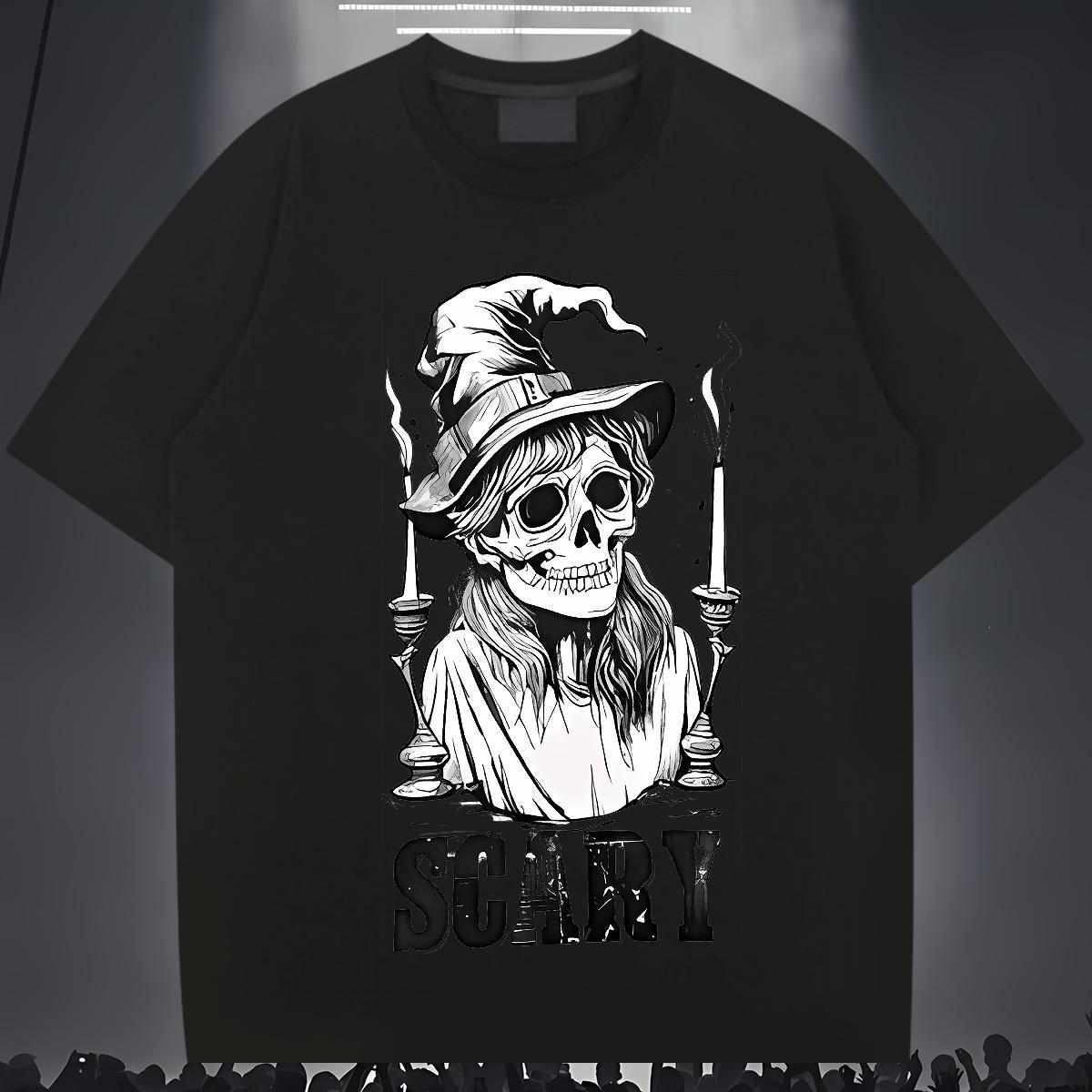 Free Shipping T-Shirts 230g Pure Cotton skull Daily Outfit DIY Logo Oversized Breathable Crew Neck Men Tees Fashion Casual Tops