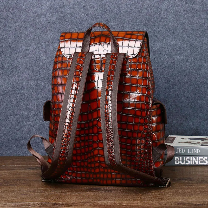 DHXJ Mens Genuine bag Real Cowhide leather Pattern Business Casual Backpack Large Capacity Travel Bag 240823