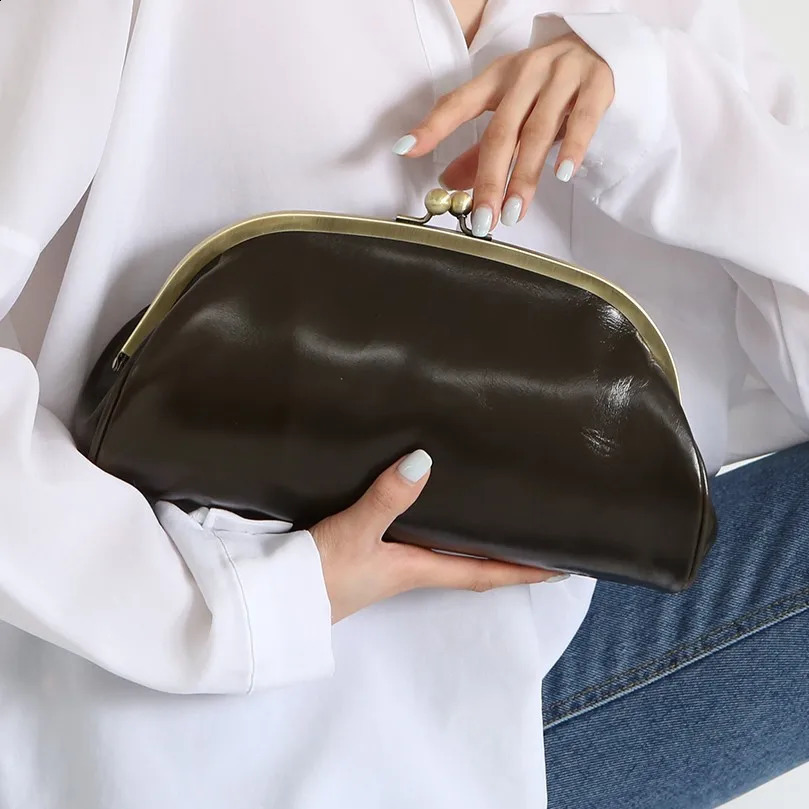 Vintage Kiss Lock Women Clutches Party ladies Dinner bag PU leather chian Shoulder bag for female Crossbody bag clutch 240822