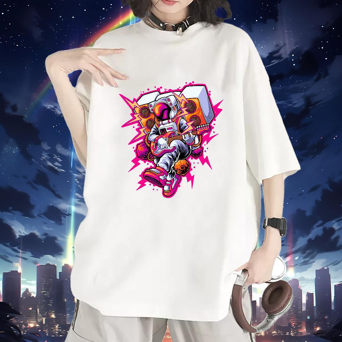 Comfortable Lady T shirt 100% Cotton 230g universe Summer Casual Womens T Shirts Short sleeve Soft Cartoon Floral Printing Clothes Shirt