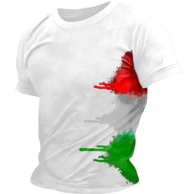 Summer casual Italian flag printed mens Tshirt polyester Oneck short sleeved solid color breathable top clothing 3XL 240822