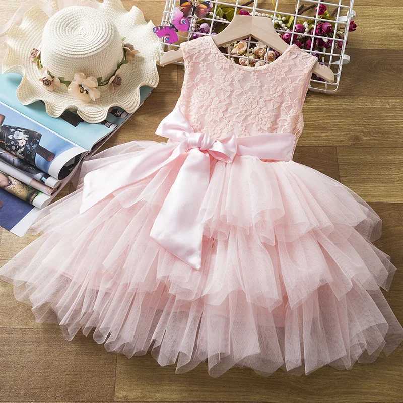 Flower Girl White Princess Wedding Dress No Back Lace Baby Birthday Baptist Party Tutu Preschool Girl Summer Dress W240823