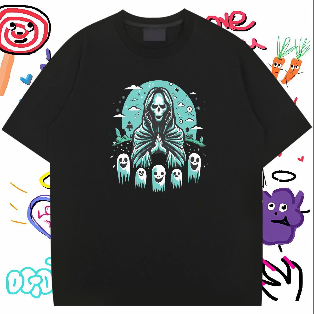 Loose Man T Shirts 230g Pure Cotton skull High Street Hip Hop Oversized Round Neck Short Sleeve Men Clothes T-Shirt Fashion Designer Tops Shirt