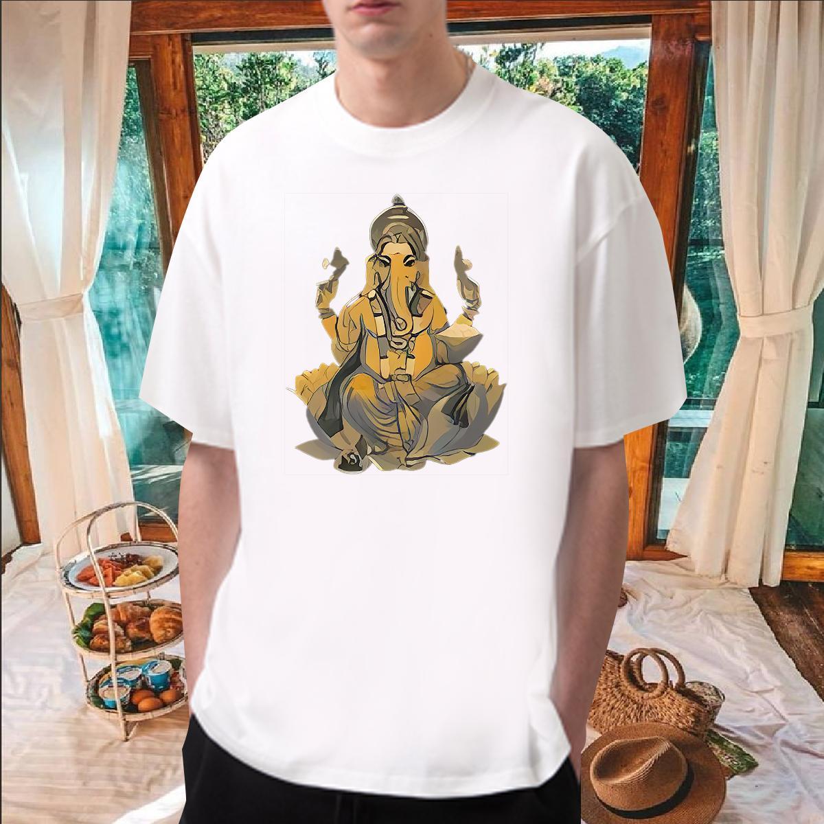Comfortable Man T Shirts 230g 100% Cotton Ganesha Street Casual Custom Print Oversized Breathable Crew Neck Men Tshirts 2024 New Polos