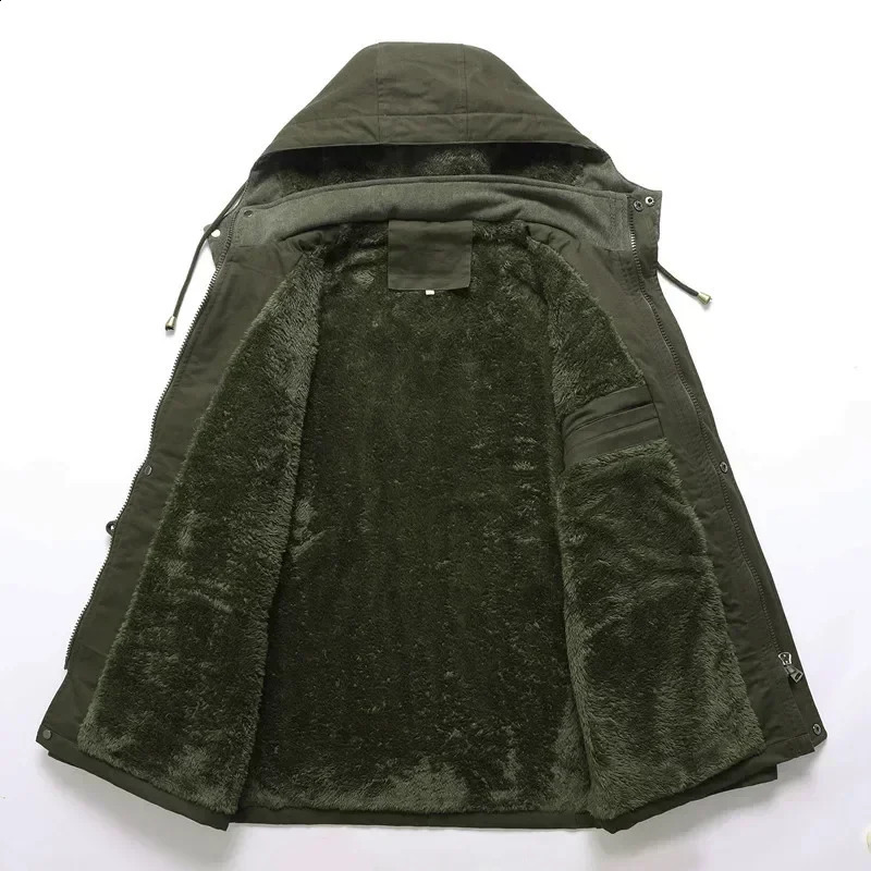 Mens multi pocket military jacket winter hooded long warm Parkas wool down mens outdoor tool casual 240822