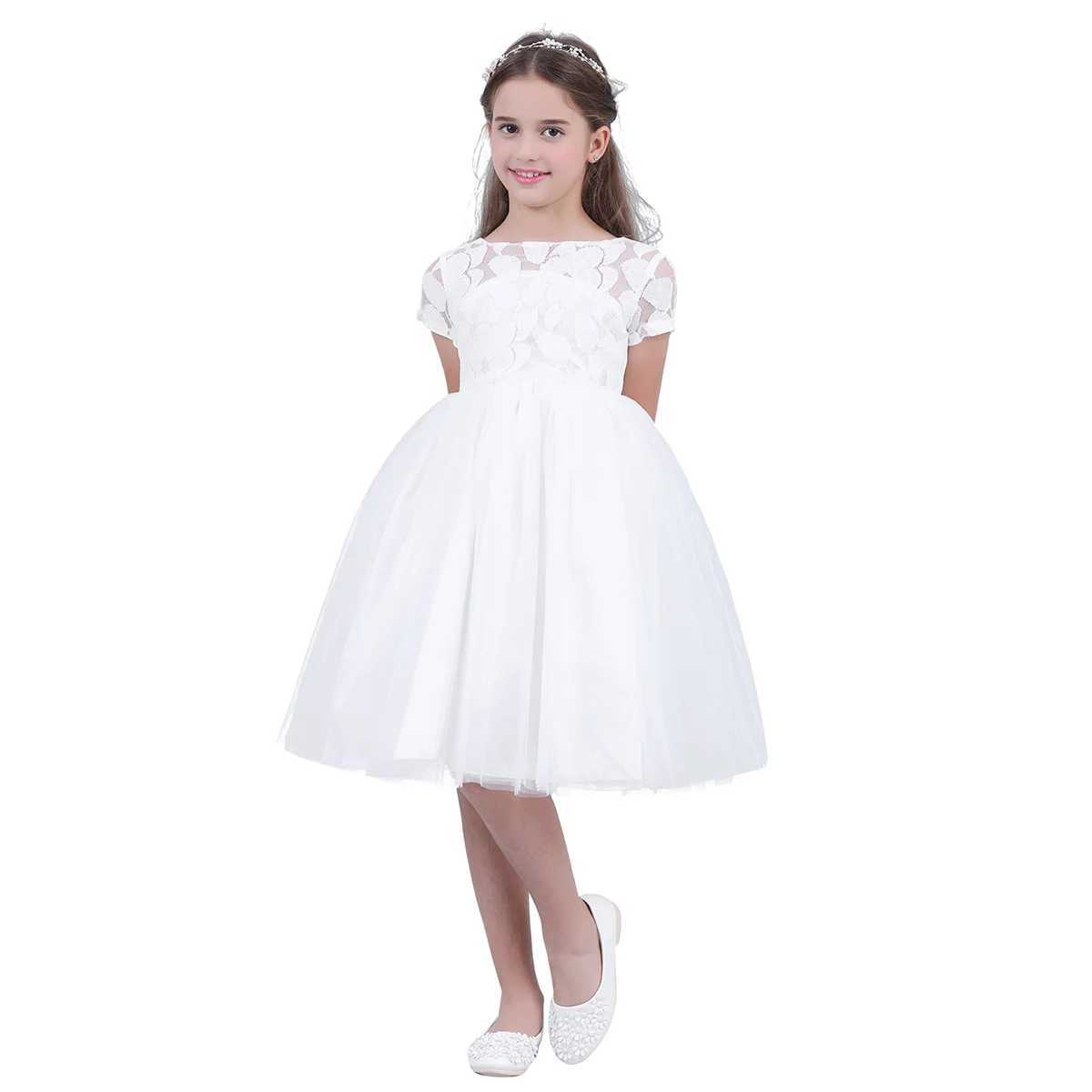 Childrens White Flower Girl Princess Dress Pageant Wedding Maid Birthday Party Dress Formal First Exchange Ball Dress W240823