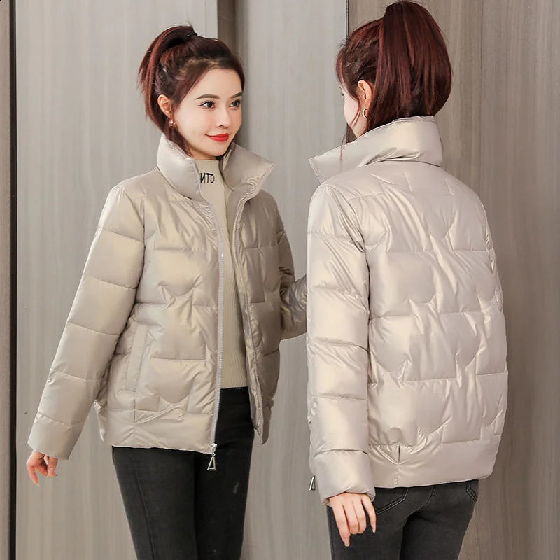 Winter womens jacket smooth cotton padded Parkas loose short thick warm casual 240823