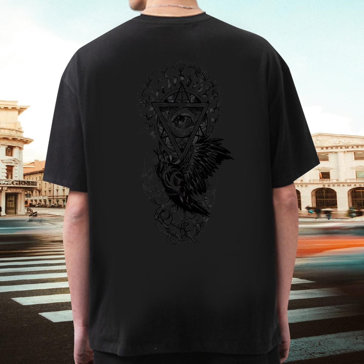 Popular Men T Shirts 230g Pure Cotton eye of the devil Street Casual Asian Size Breathable Crew Neck Men Clothes T-Shirt 2024 Tees