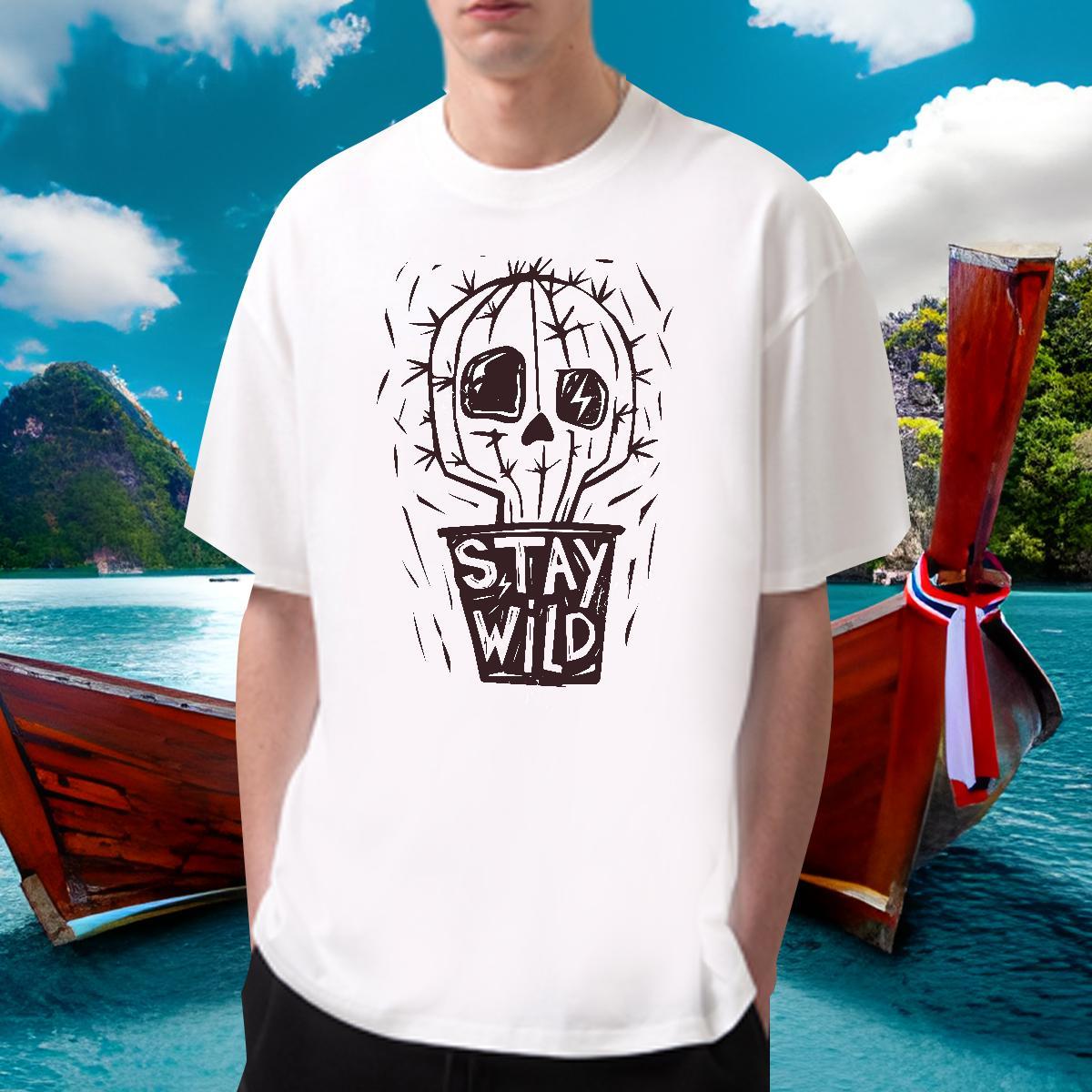 Loose Fit Mens T Shirts 230g 100% Cotton skull Sports Casual Anime Breathable Short Sleeve Men Tops Tees Custom Tee Shirt