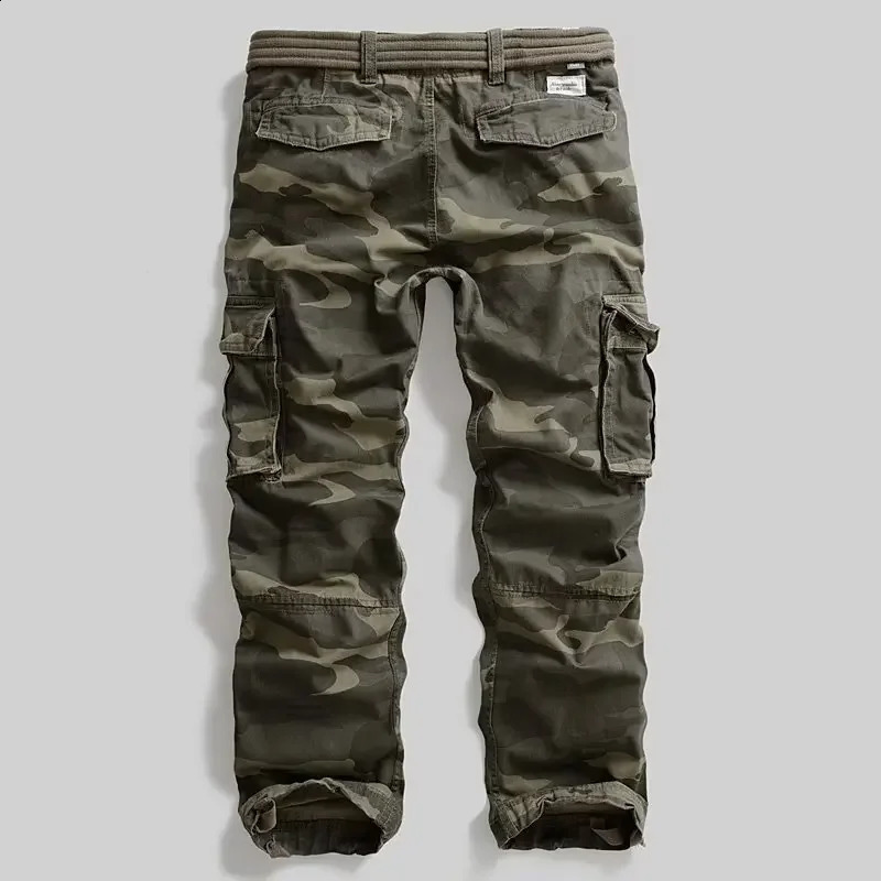 Mens camouflage cargo pants loose fit straight legs multiple pockets casual 240823