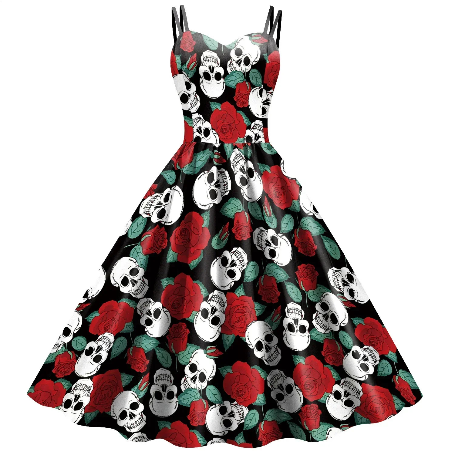 Halloween costume fancy skeleton rose print womens dress womens dress womens dress gothic horror Rockabily carnival fancy dress party 240823 - view 7