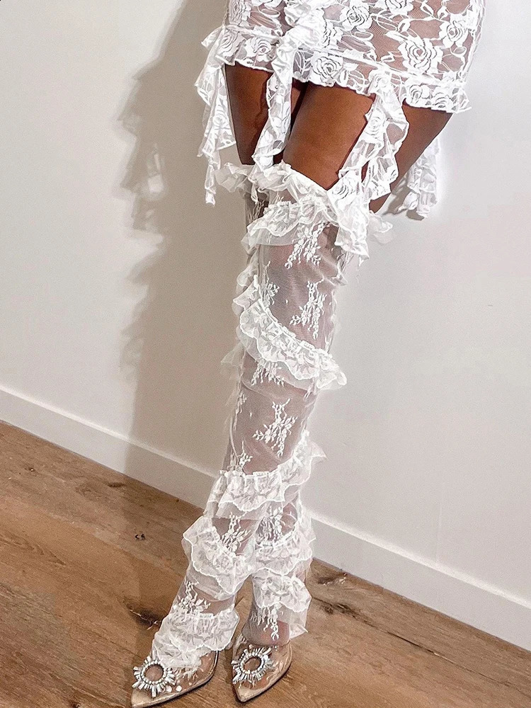 Weird Puss Women Over-The-Knee Stockings Lace See Through Elastic Wild Girls Clubwear Party Sexy Bodystocking Trendy 240823