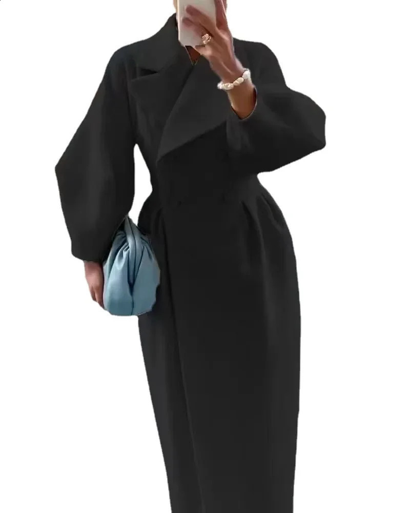 Autumn and winter cashmere blended long coat large lapel double-breasted cashmere personality woolen coat long coat 240822