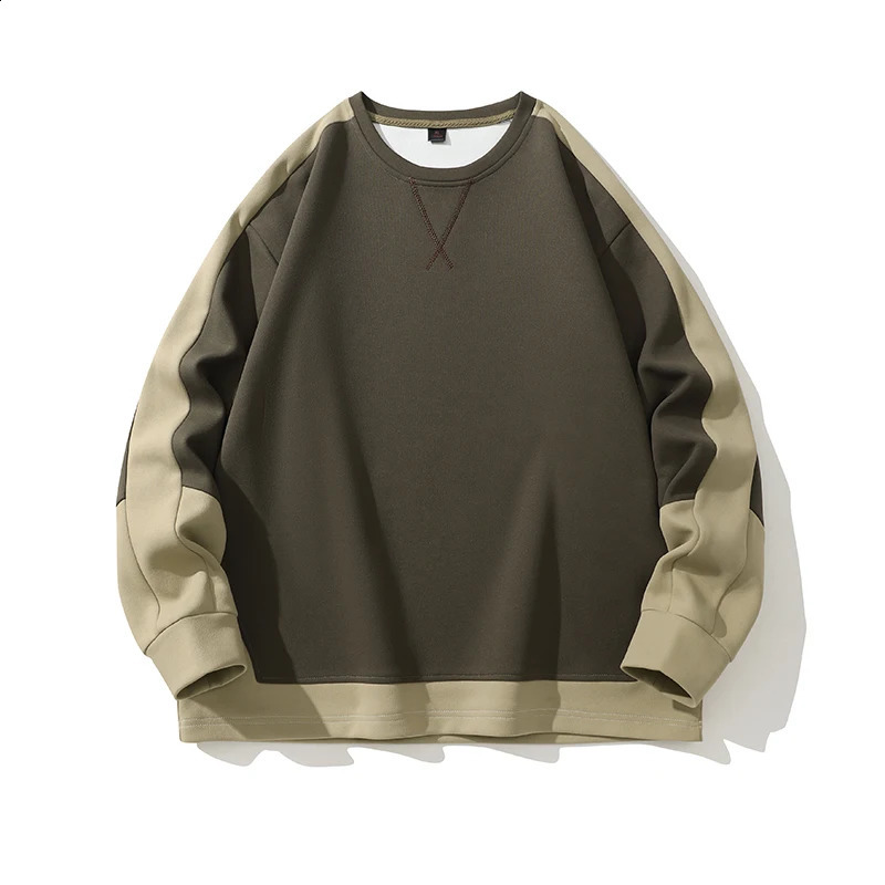 Minimalist Trendy Autumn Mens Round Neck Patchwork Contrast Color Fashion Casual Versatile Long Sleeved Loose Sweatshirts Tops 240823