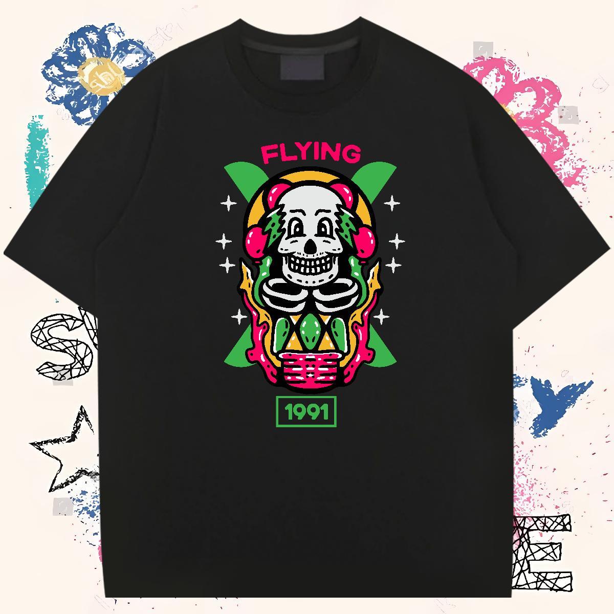 Cool Design T Shirts Men 230g Cotton skull Hip Hop Street DIY Printed Breathable Men Tshirts Stylist Tops Shirt