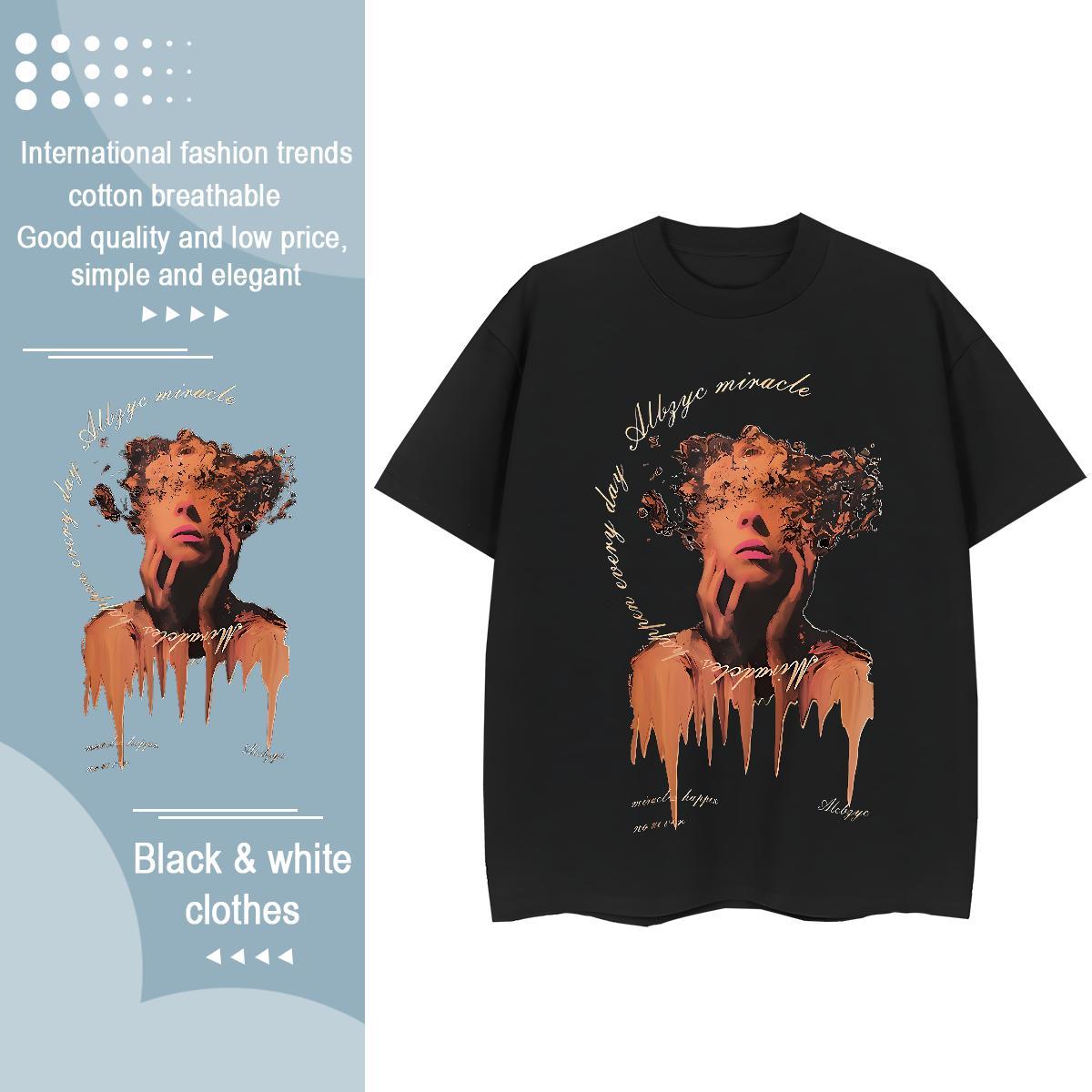 Unisex Tshirt for Man Woman 230g Cotton Terror Hip Hop Womens T Shirts Short Sleeve O-Neck DIY Anime Tops Tees