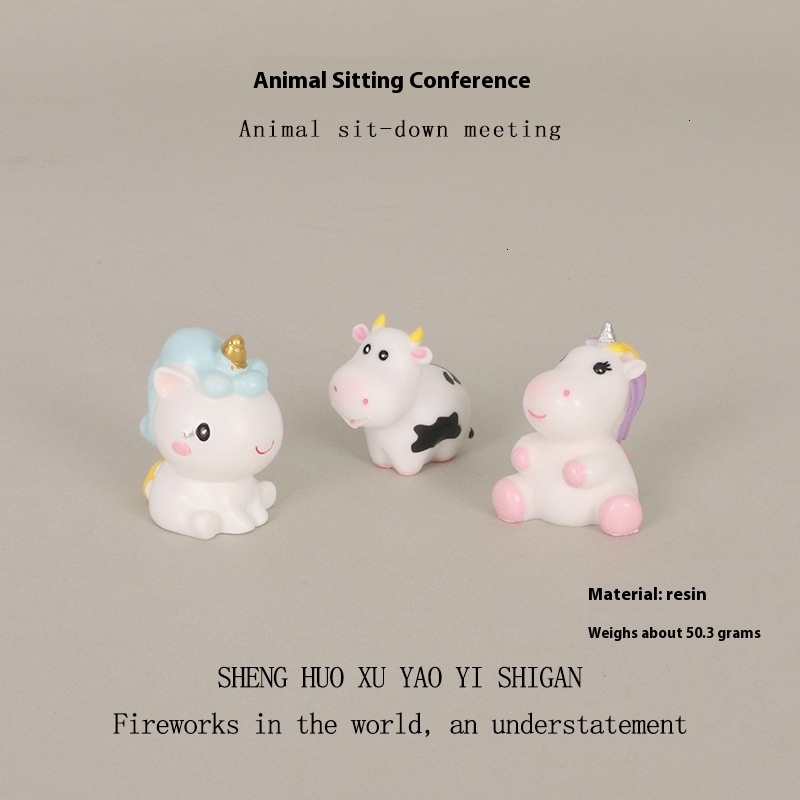 Cute Little Unicorn Calf Garden Ornament with Moss - Perfect Small Pottery Craft for Interior Design