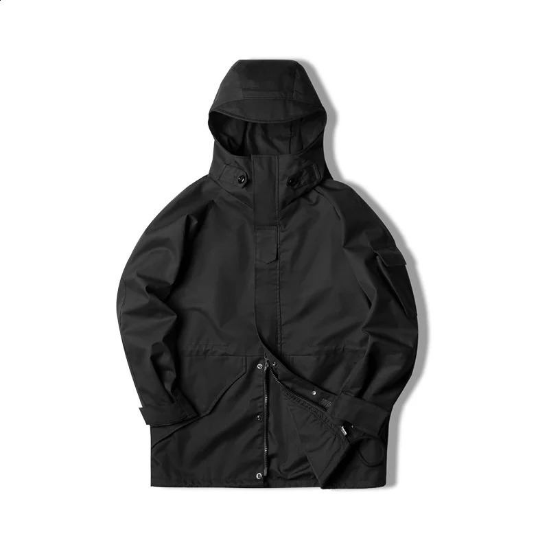 Maden Outdoor Sports Hooded Jacket for Men Motorcycle Black Windbreaker Korean Fashion Trench Coat Casual Long Jackets Outwear 240822