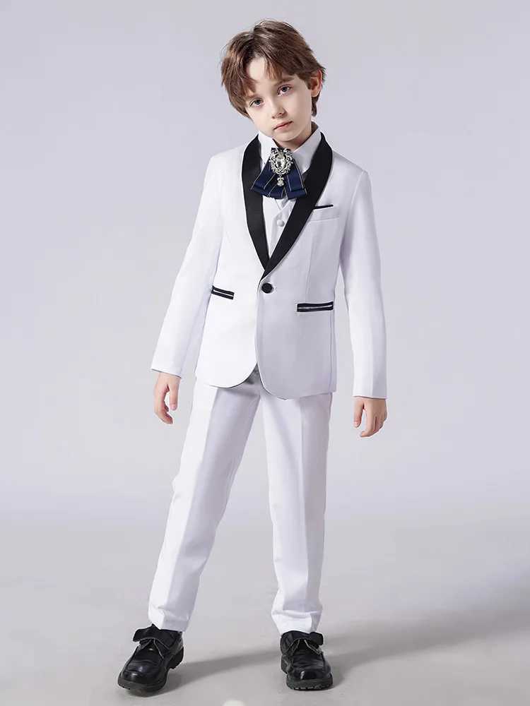 Childrens Deluxe Ceremony Evening Dress Boys White Immersion Set Used for Wedding Youth Childrens Birthday Ball Display Photography Set W240823