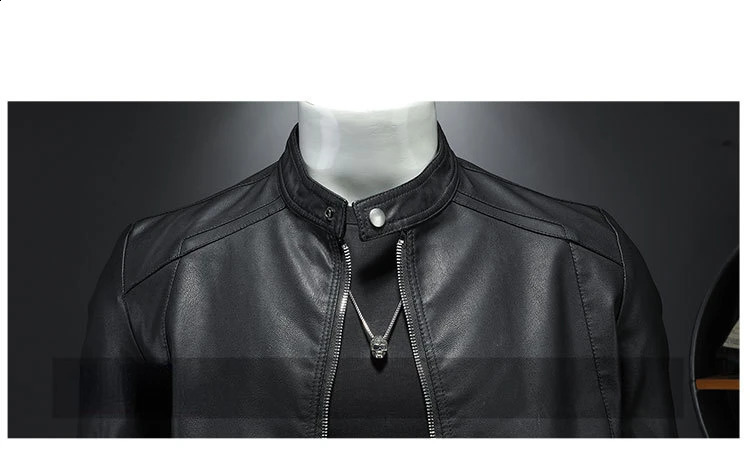 Spring Mens Leather Jacket Fashion Stand Collar Slim Pu Leather Jacket Causal Plush Thick Motorcycle Leather Jacket Coats 5XL 240822