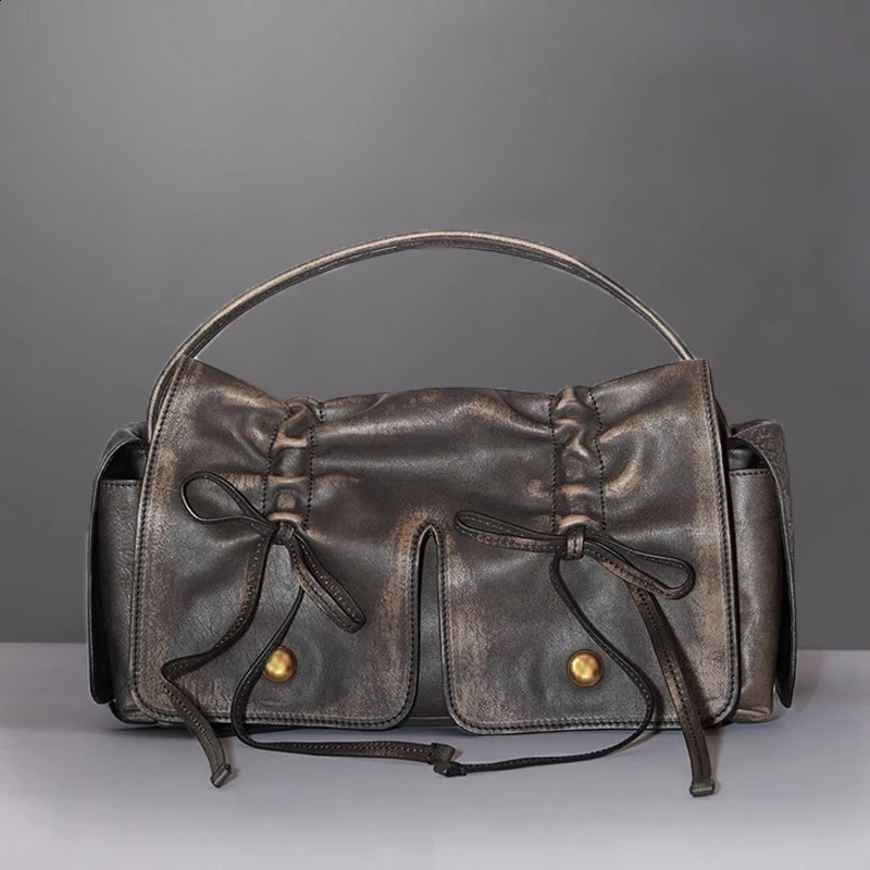 3 Moto Biker Bags For Women er Handbag And Purses In Distressed PU Leather Rivet Bow Underarm Shoulder Bag 240822 4