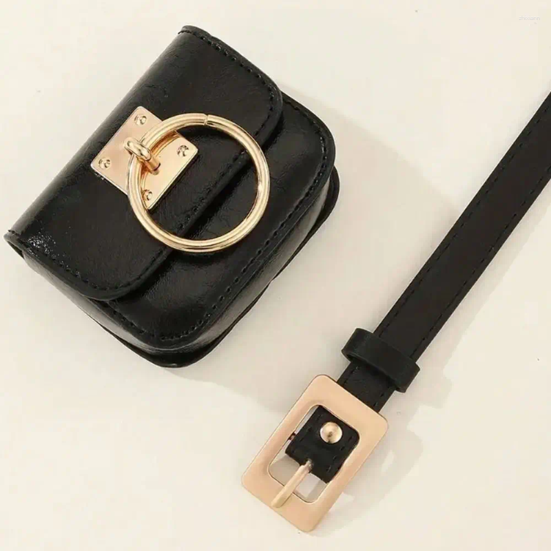 Waist Bags PU Leather Women Vintage Belt Bag Black Travel Purse Metal Buckle Belts Punk Square Heart Y2K Style Gothic Fanny Packs zhanyishengli