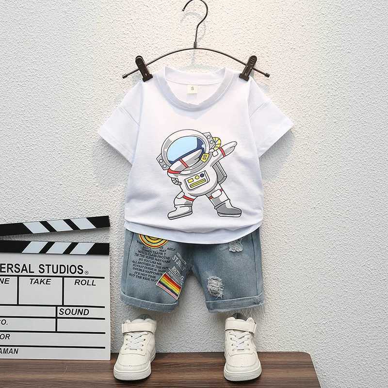 Summer New Baby Boys Clothes Sports T-Shirt + Ripped Denim Shorts Sets for Toddler Infant Clothing Casual Outfits W250218
