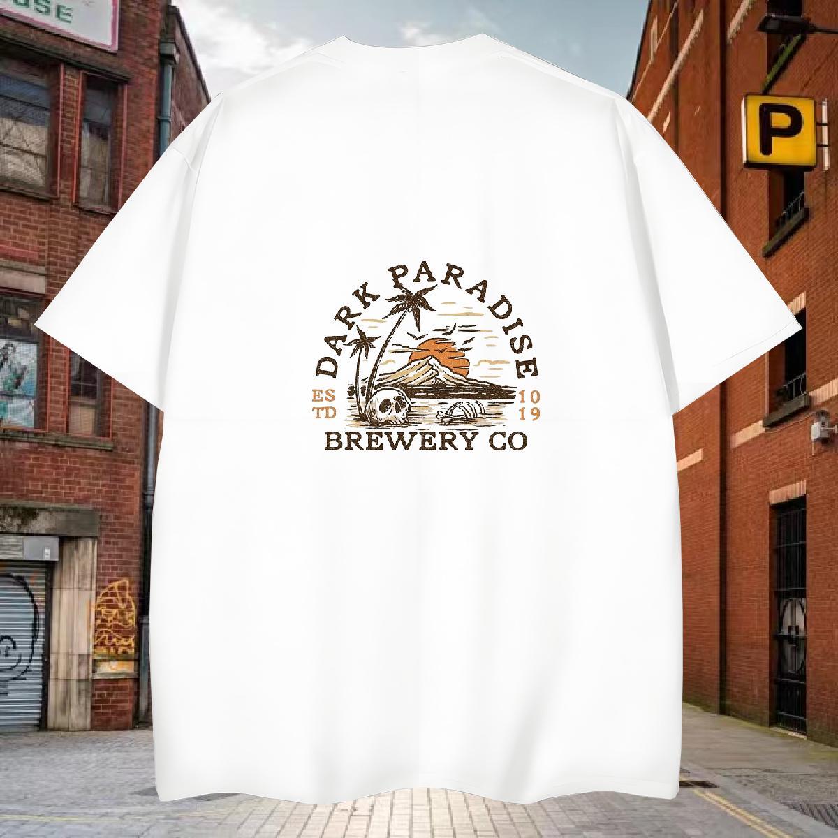 Cool T Shirt For Man 230g Pure Cotton mountains Beach Cartoon Print Breathable Short Sleeve Couples T Shirts 2024 Summer Top Tees