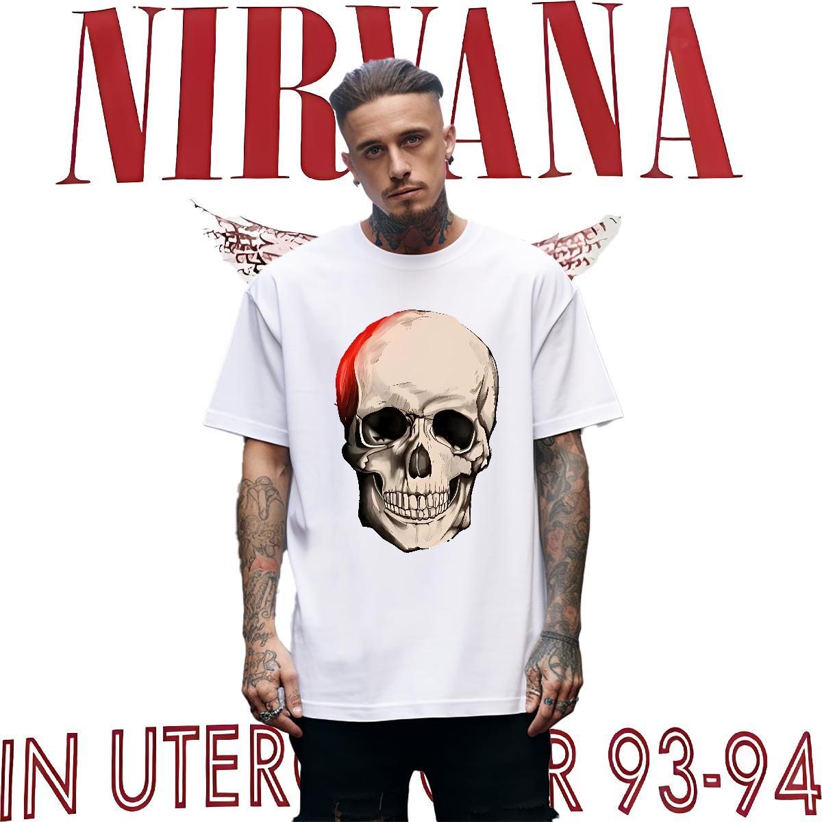 High Quality T-Shirts for Men 230g Pure Cotton skull Daily Wear Black Oversized O Neck Short Sleeves Tshirts 2024 New Tops Shirt