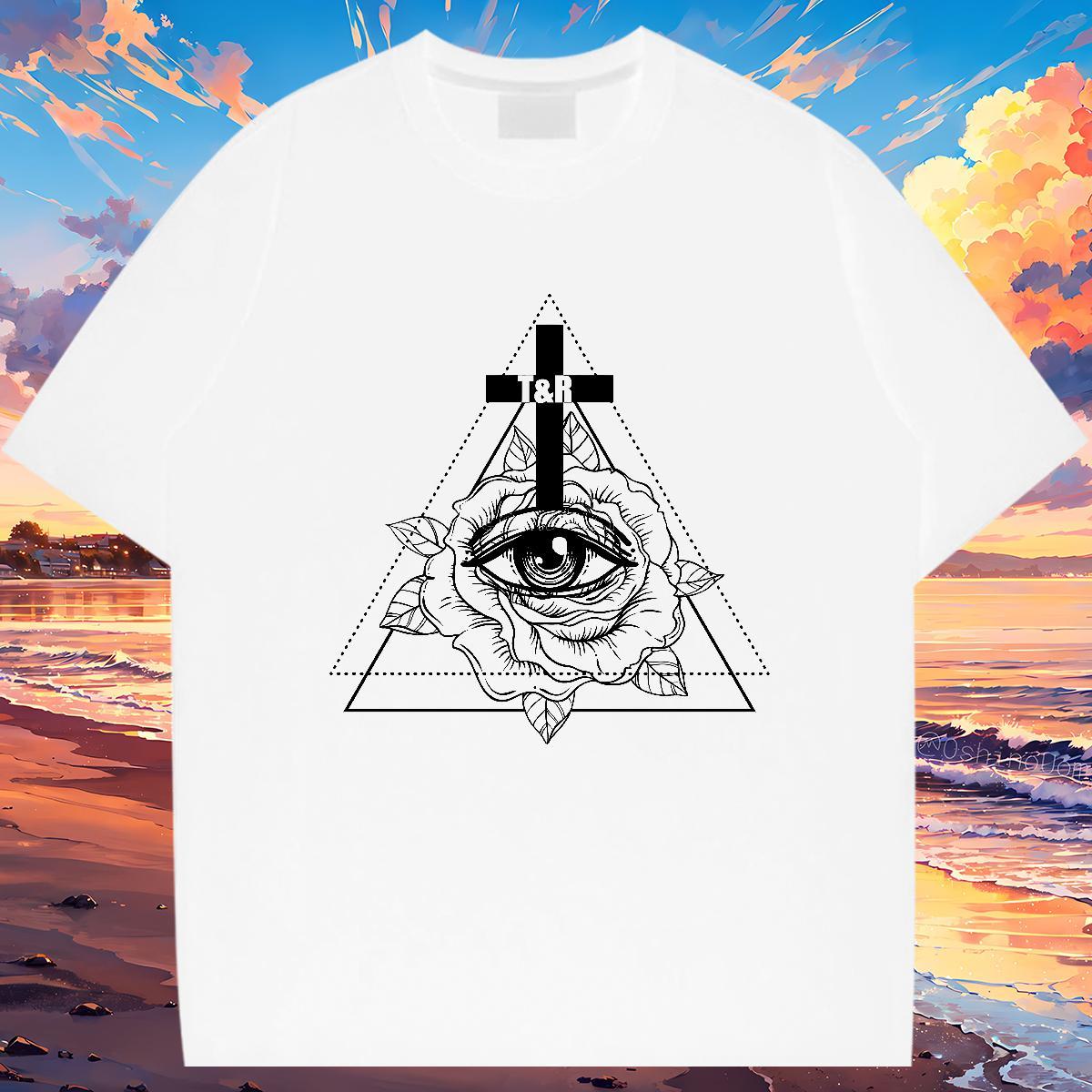 Loose T Shirt For Man 230g Pure Cotton eye of the devil Daily Outfit Anime Print Short Sleeve Soft Mens Tshirts 2024 DIY Clothings