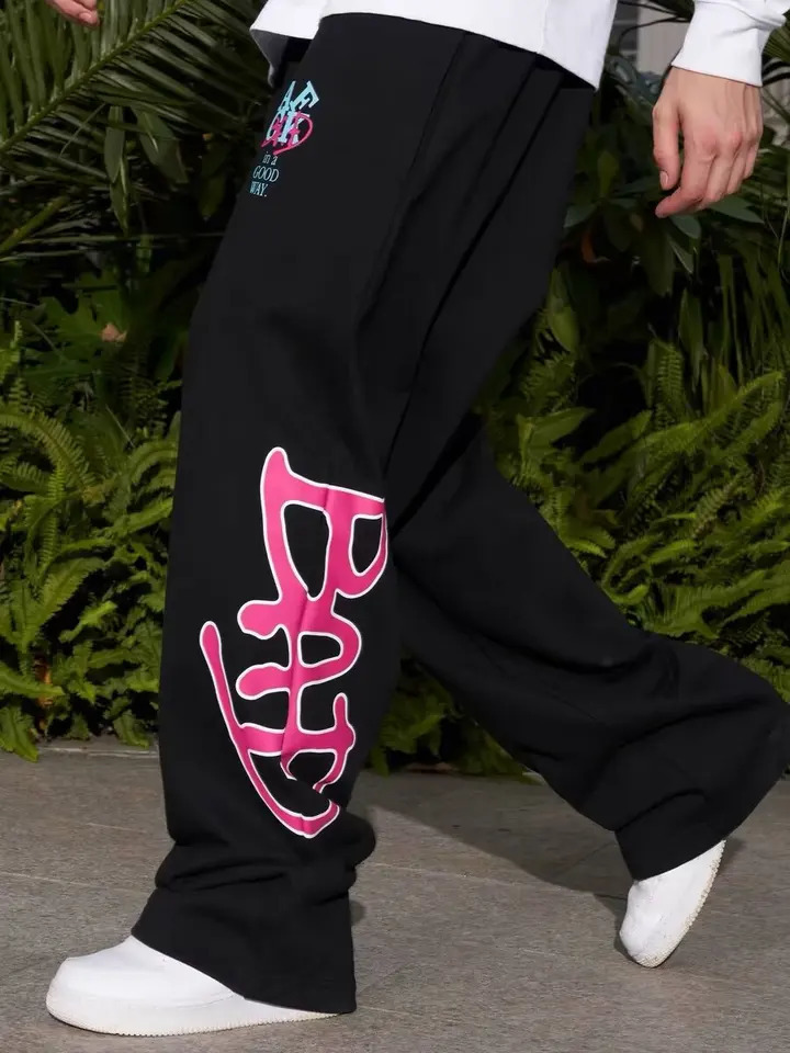 Y2k wide leg pants American color letter printed mens retro casual oversized womens Trouser Korean fashion 240823