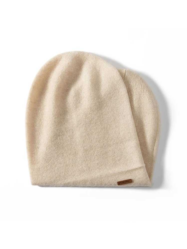 100% Cashmere 2-Layer Beanies Solid Knitted Hat Unisex Hat Mens New Year Special Offer Basic Soft Womens Warm Hair Hat W240822