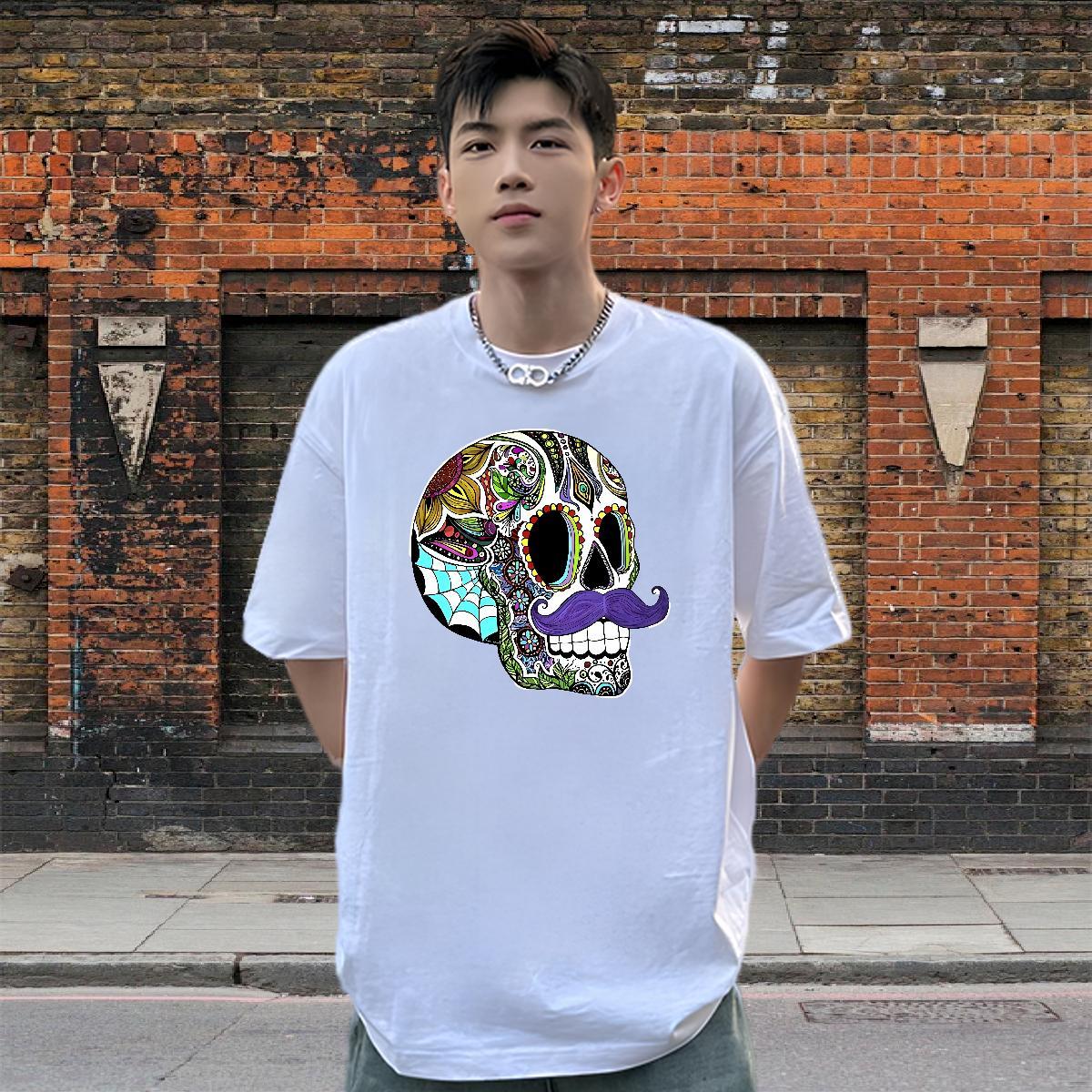 Soft Man T Shirts 230g 100% Cotton skull Street Floral Print Breathable Short Sleeve Couples T Shirts Custom Tee Shirt