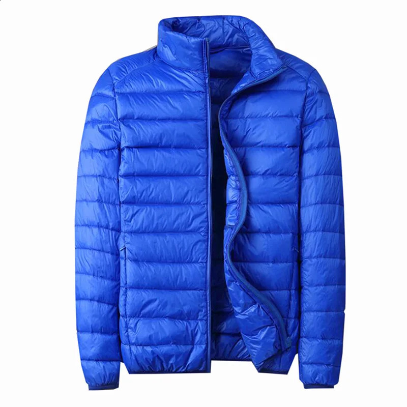 Mens ultra light white duck down jacket casual thin collar solid color autumn coat winter 240822