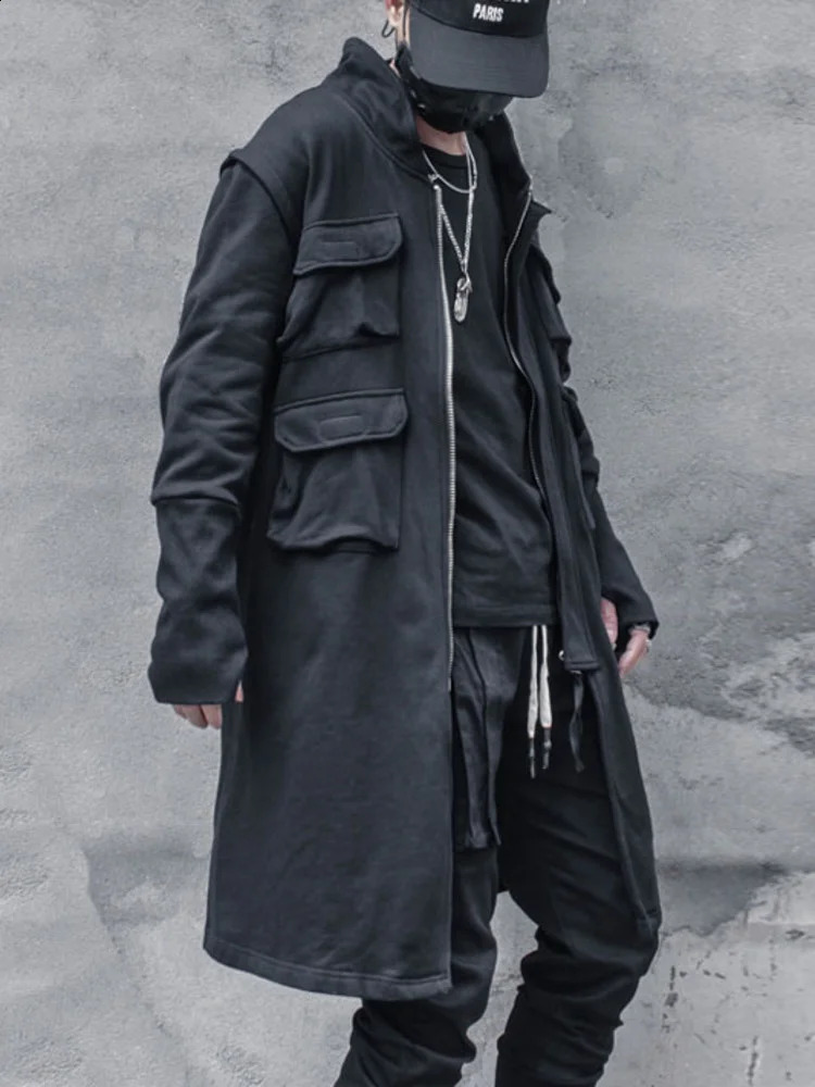 PFNW Spring And Autumn Darkwear Series Functional Zipper Multi Pocket Coats Loose Ruffian Handsome Medium Long Trench 12A5336 240822