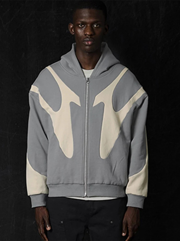 Autumn Winter Fashion High Street Mens Warm Jackets American Style Casual Hip Hop Sweatshirts Y2k Zip Up Long Sleeve Hoodies 240823