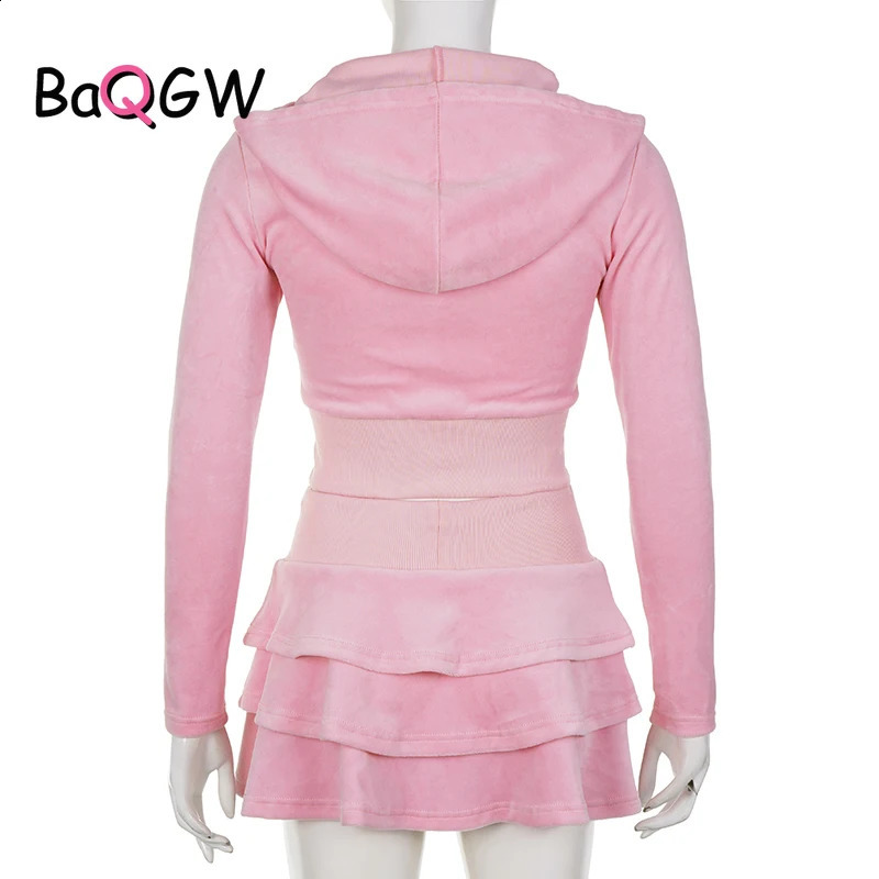 Sweet Korean Style Pink Zipper Hoodie and Tiered Mini Skirt Two Piece Set Women Sweet Y2K A-line Skirts Sweatshirts Suit Autumn 240823